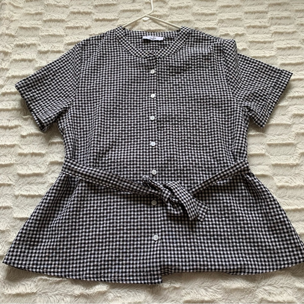 Chic Calie Paris Gingham Blouse with Tie